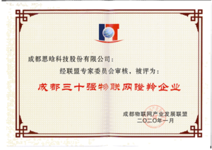 45、成都三十强物联网瞪羚企业证书-2020年.png